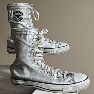 Converse Chuck Taylor XHi Mid-Calf Fold Down High Tops Silver Worn Women's Sz 11
